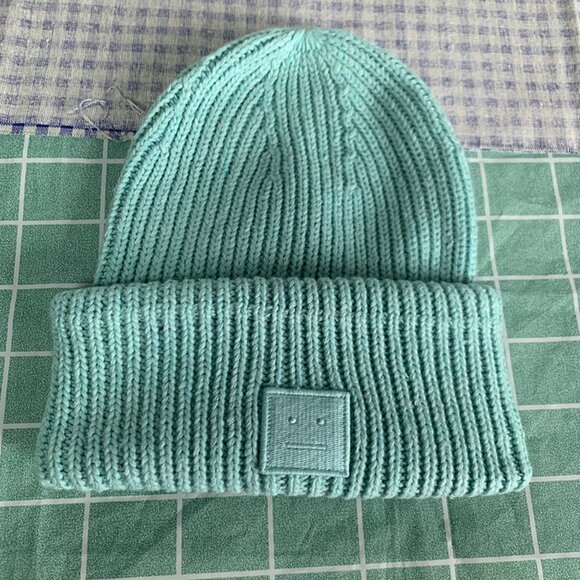 Teal Leather Face Logo Ribbed Wool Hat - Picture 1 of 6